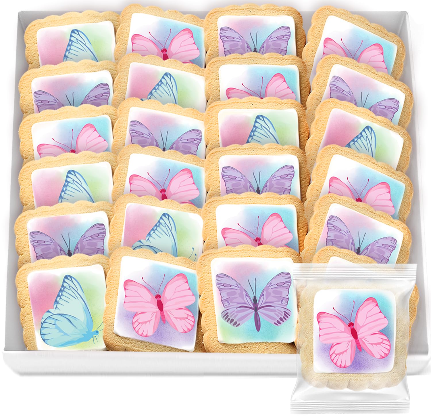 Butterfly Cookies 24 Pack Party Favors Basket Stuffers Decorated | INDIVIDUALLY WRAPPED Butterflies Sugar Cookies | Gift Basket Peanut & Nut Free Bulk