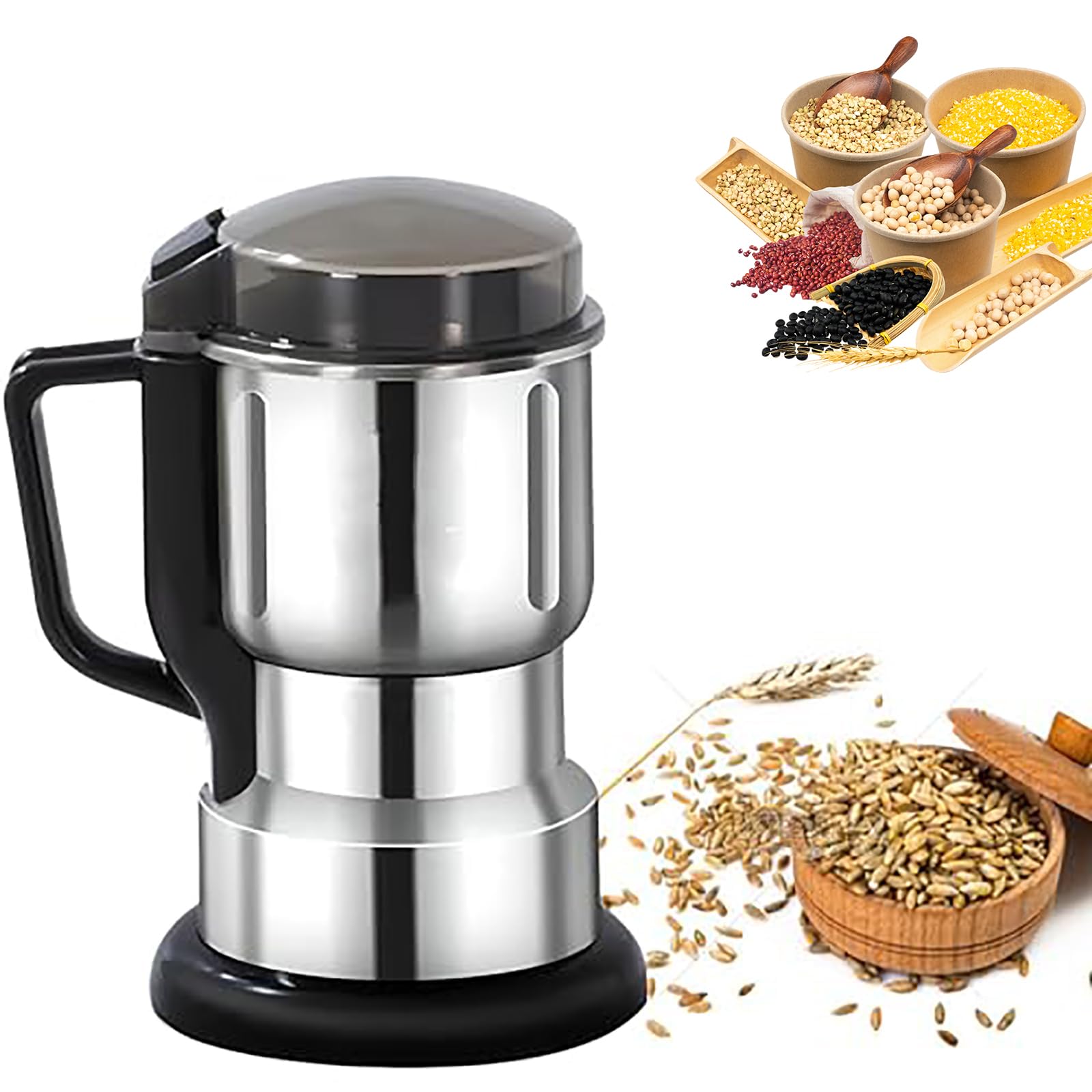 Molinillo de grano eléctrico de 450 g, molino de alta velocidad de 25000 RPM con hoja de acero inoxidable, para moler hierbas secas, especias, granos, maíz, café, pimienta y nueces