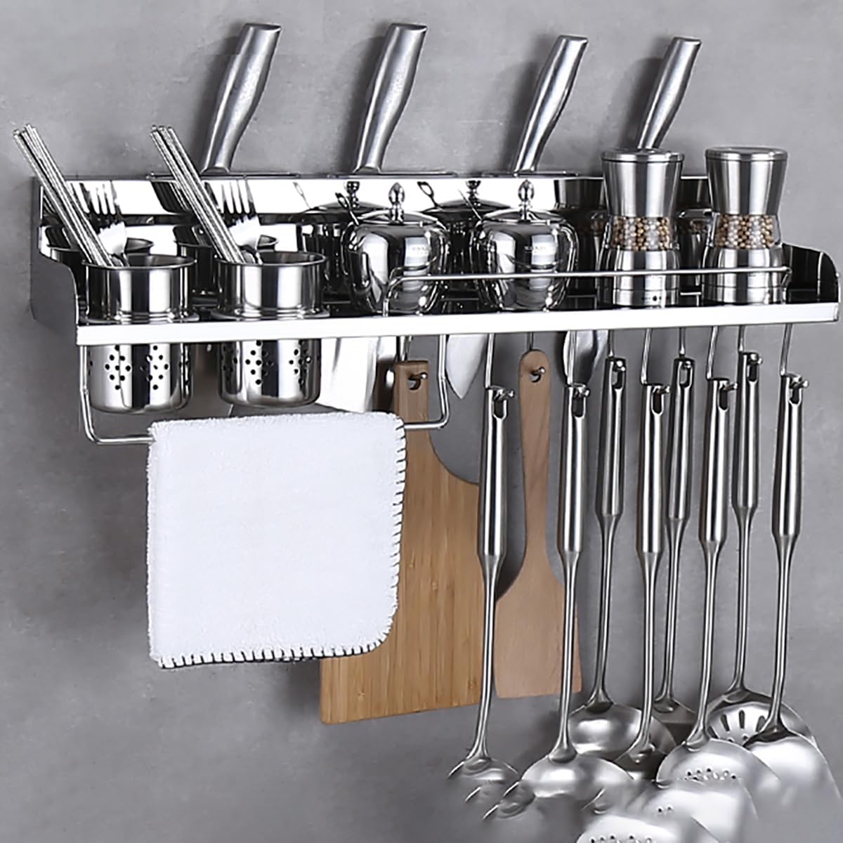 MYUYEE Wall Mounted Over Stove Spice Organizer Shelf, Multifunctional Kitchen Over Stove Spice Organizer Shelf, Stainless Steel Hanging Spice Rack Organizer,60Cm(60Cm)