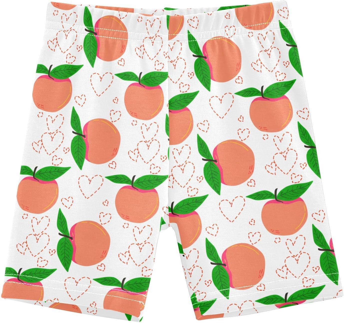 Peach Hearts Leaves White Girls Bike Shorts Toddler Soft Cotton Cartwheel Under Dress Dance Shorts