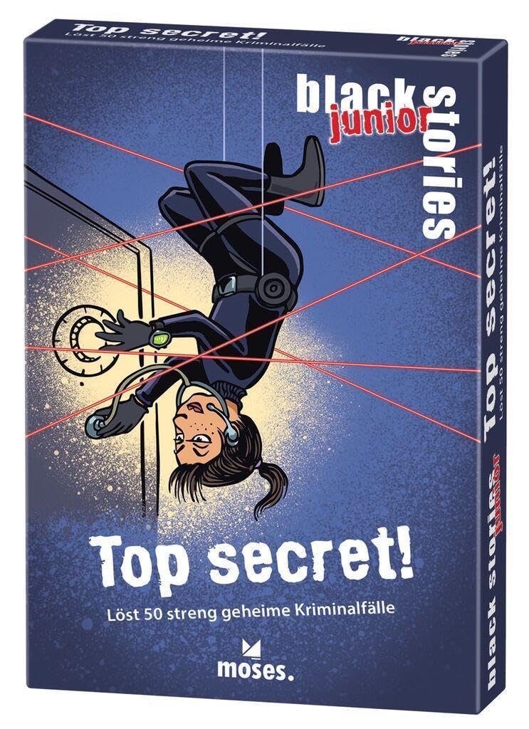 moses. black stories junior Top secret! 50 puzzles about strictly secret crime cases, puzzle card game with game variant and score chips, puzzle game for children from 8 years