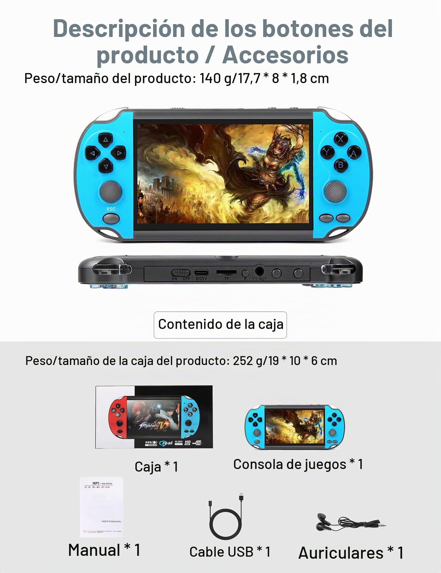 CZT 4.3 Pulgadas Consola de Videojuegos Retro Construido en 3000 Juegos Los Juegos Pueden archivar Consola portátil nostálgica Juguetes de los niños Simulador Arcade Regalo para la Gente(Azul)