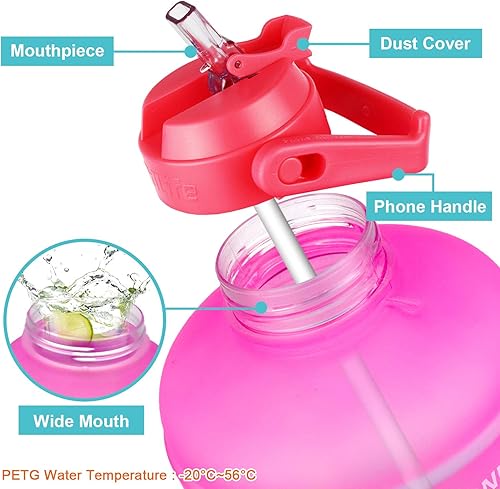 Miniatura 5 de QuiFit - Botella de agua de 1 galón, con pajilla y marcador motivacional de tiempo a prueba de fugas, sin BPA, reutilizable, para gimnasio, deportes