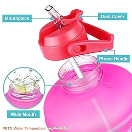 QuiFit 1 Gallon Water Bottle - with Straw & Motivational Time Marker Leak-Proof BPA Free Reusable Gym Sports Outdoor Large(128OZ) Capacity Water Jug(Pink/Blue Gradient,1 Gallon)