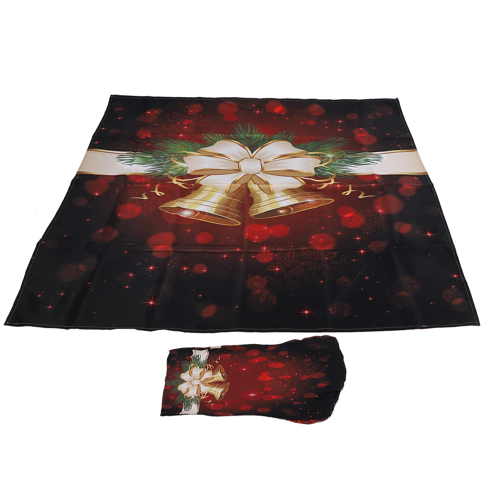Paquete de 4 Fundas Navideñas para Sillas de Comedor con Mantel, Fundas Traseras Navideñas para Sillas de Regalo para Navidad, Vacaciones, Casa, Bar, Restaurante(140x140cm-estilo Campana)