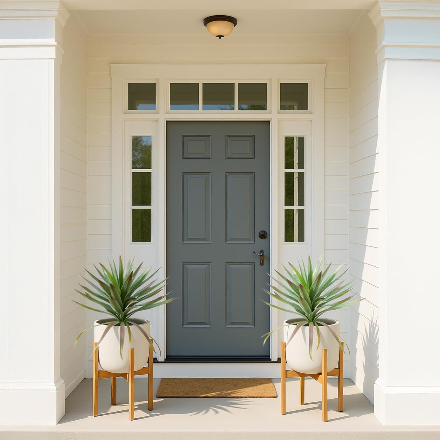 20" Tall Artificial Agave Plant with Ground Stakes Realistic Faux Agave for Indoor/Outdoor Home Decor (2 in 1)