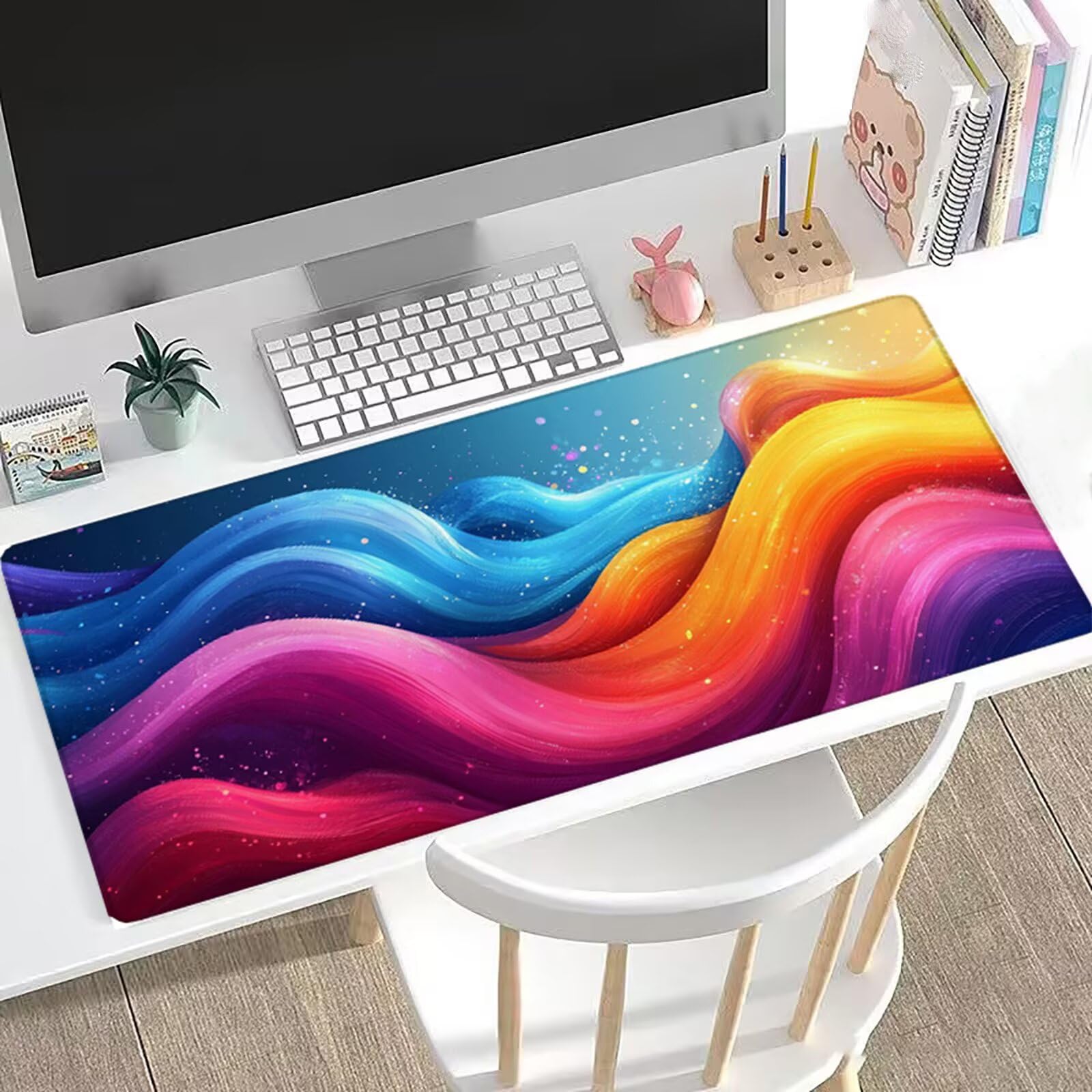 Gamingowa podkładka pod mysz XXL, 150 x 80 cm, abstrakcyjna podkładka na biurko, zoptymalizowana precyzja i prędkość, z gumowaną antypoślizgową podstawą, podkładka na biurko dla graczy, klawiatura H0