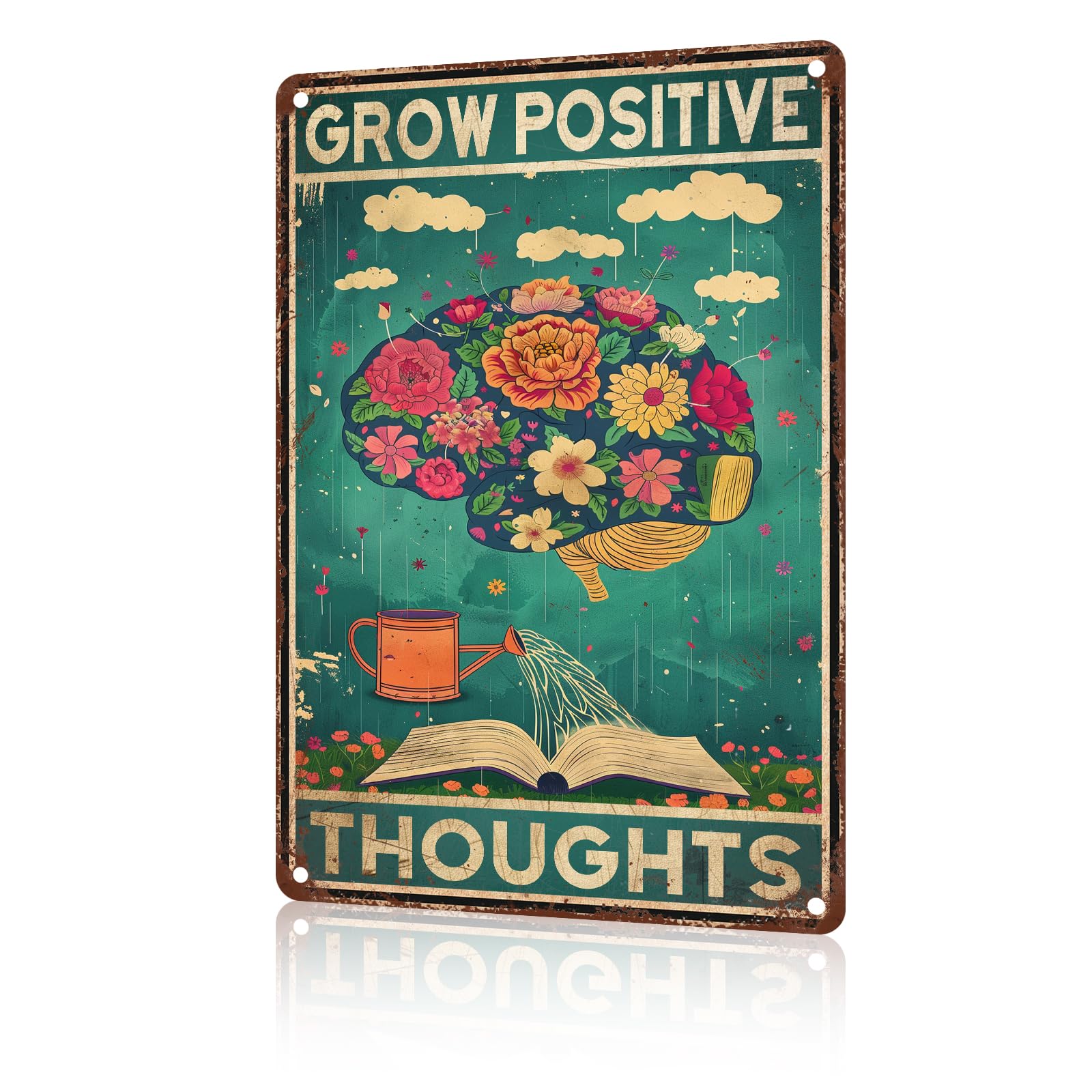 Anceky Aluminum Metal Signs Grow Positive Thoughts Tin Sign for Home Kitchen Retro Decor Yard Garden Outdoor 12×16 Inch