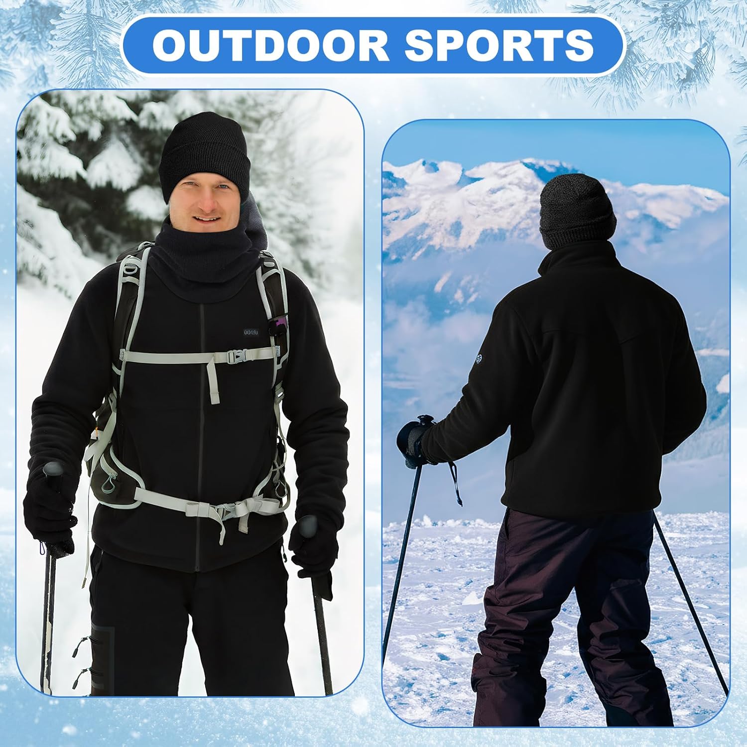 4 Pcs L Men Heated Jacket Neck Gaiter Gloves Hat Set Fleece Electric Heating Outerwear Heating Clothing Thermal Vest for Outdoor Sport Hunting Skiing (Battery Not Included) Black