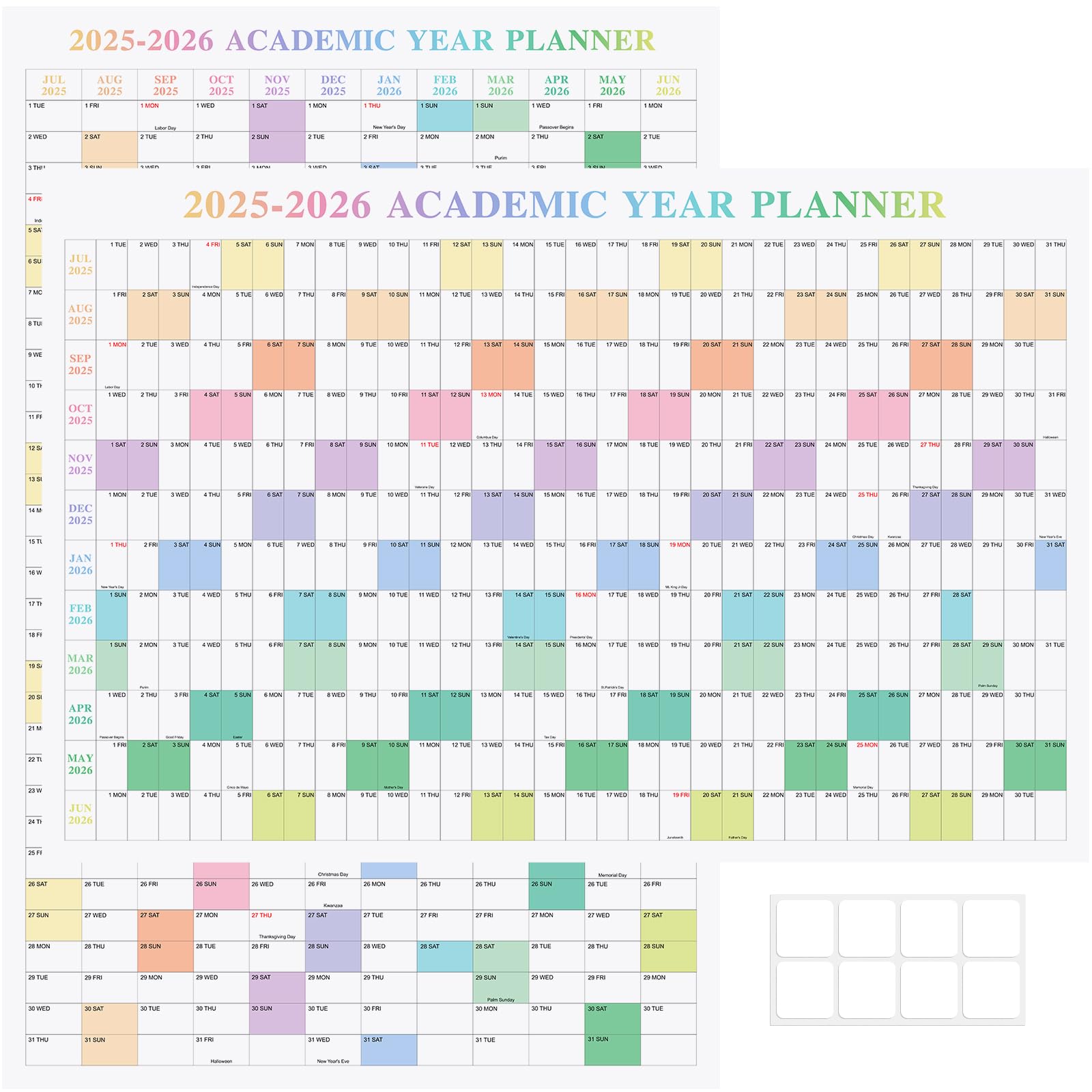 24" x 36" Exellewis 2025-2026 Academic Wall Calendar, July 2025 to June 2026, Folded Large Yearly Planner 12 Months, 2-Sided Reversible Horizontal/Vertical School Year Calendar