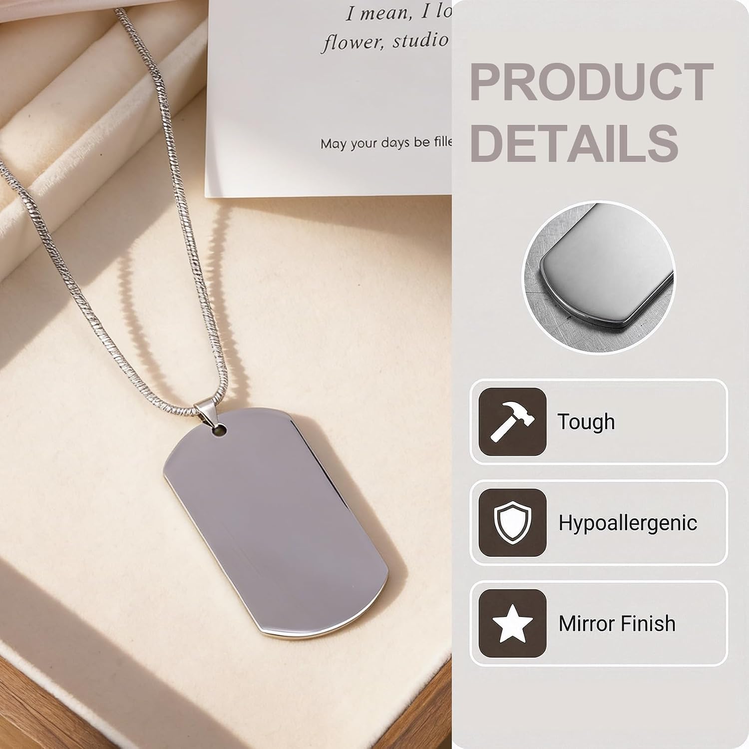 Hzopcw 6pcs Blank Military Dog Tags, Stainless Steel Dog Tag for Stamping Engraving, Shiny Rectangle Blank Pet Pendants for Personalized Name DIY Craft- Silver