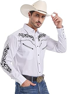Men's Western Cowboy Shirt Embroidered Shirt Long Sleeve Casual Snap Button Shirt