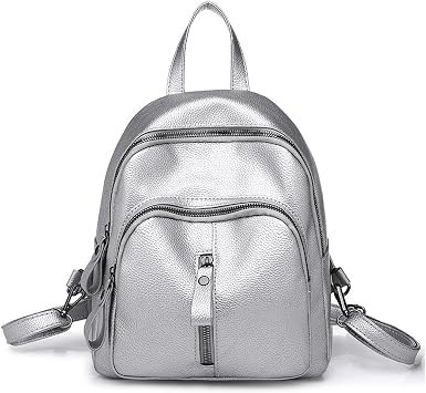 Artwell Women Backpack Purse Multi Pockets PU Leather Women Shoulder bag Travel Daypack Silver