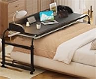 Over-Bed Tables Mobile Computer Workstation Height and Length Adjustable Multipurpose Computer Desk Laptop Table with Wheels and Baffle for Bedroom(Black,120x44 cm)
