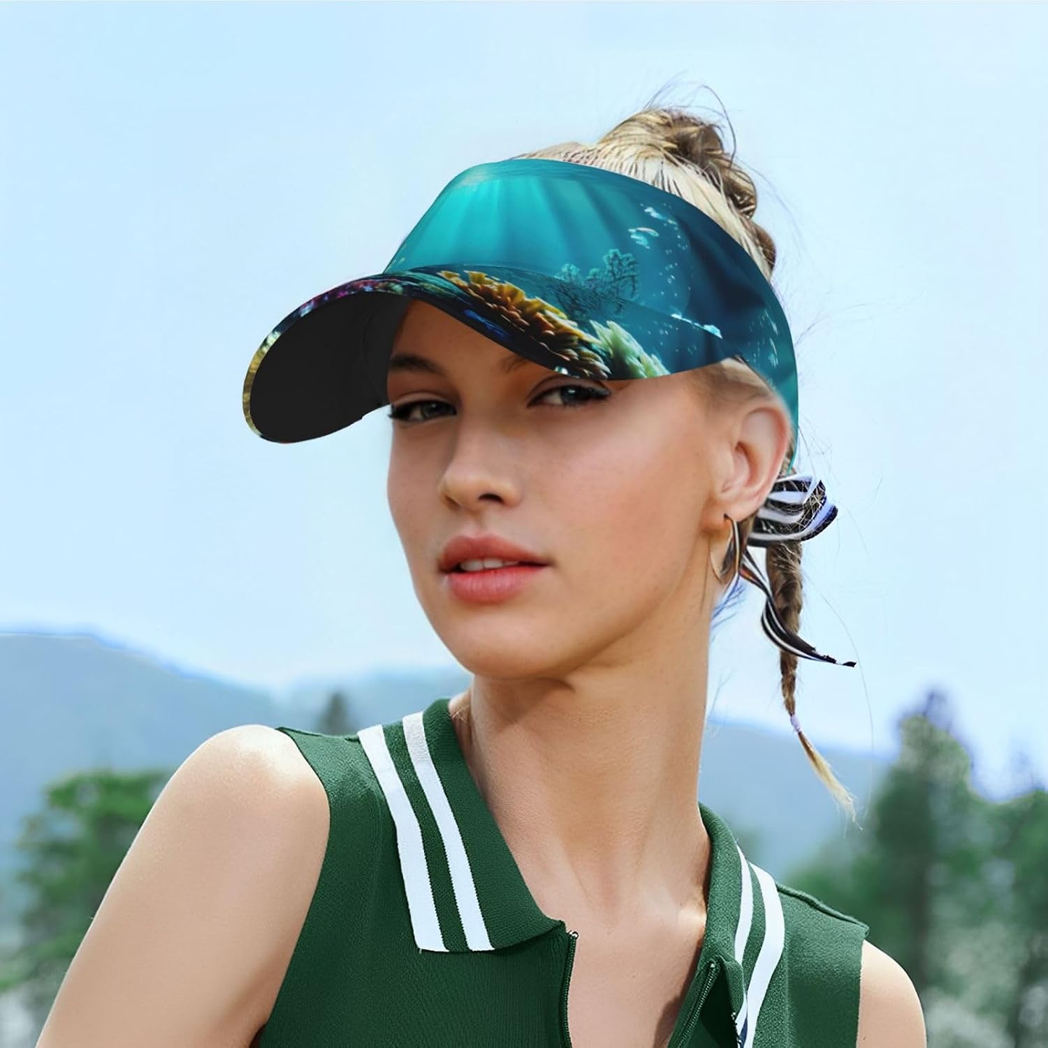Underwater Scenery Print Sun Visor Hats for Women Men Adjustable Sports Golf Running Sun Caps Black