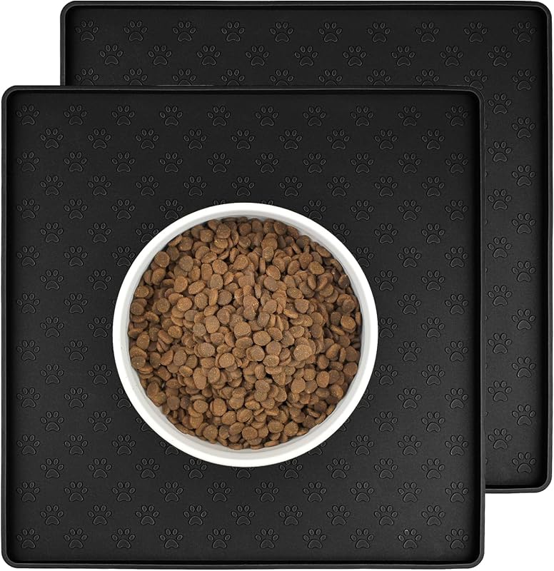 Tapete para Alimentação de Cães e Gatos em Silicone Impermeável e Antiderrapante Ptlom G405 Preto, Pacote com 2