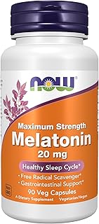 NOW Foods Supplements, Maximum Strength Melatonin 20 mg, Healthy Sleep Cycle*, Free Radical Scavenger*, Gastrointestinal Support*, 90 Veg Capsules
