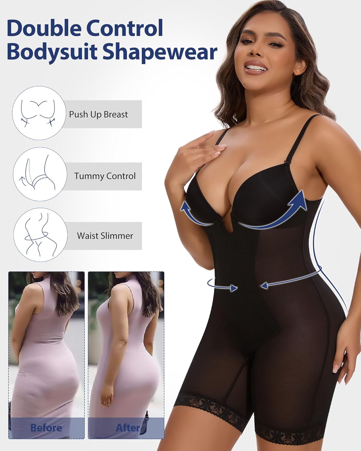 SHAPERIN Backless Shapewear Strapless Bodysuit Bra Fajas U Plunge Tummy Control Low Back Full Body Shaper Corset for Women - Image 4