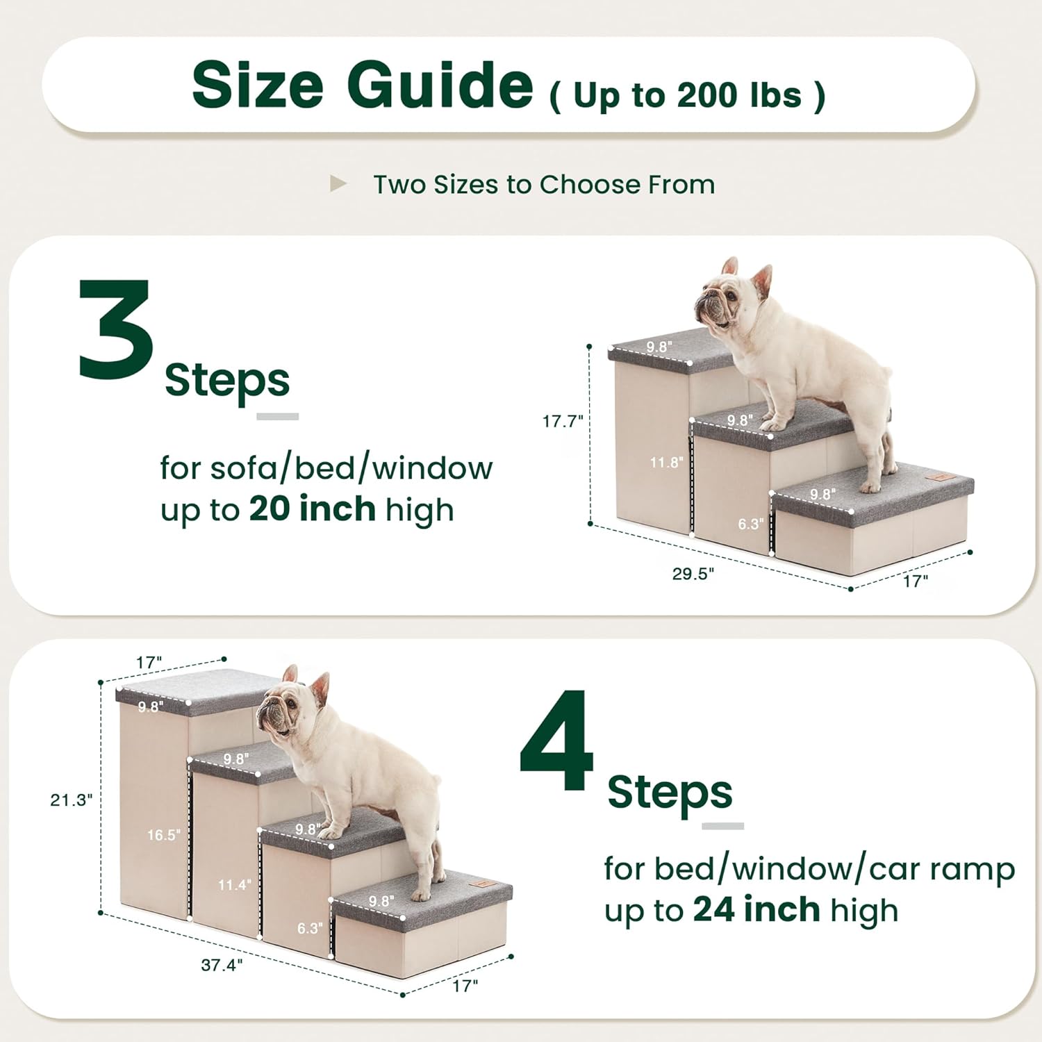 Love's cabin Dog Stairs for High Bed 18" H, Foldable Pet Stairs for Small Medium or Large Dogs Puppy with Storage for Bed or Couch, Cat Dog Steps Ramp with Zip up to 200 lbs, Light Grey, 3 Steps Light Grey 3 29.5"Dx17"Wx17.7"H