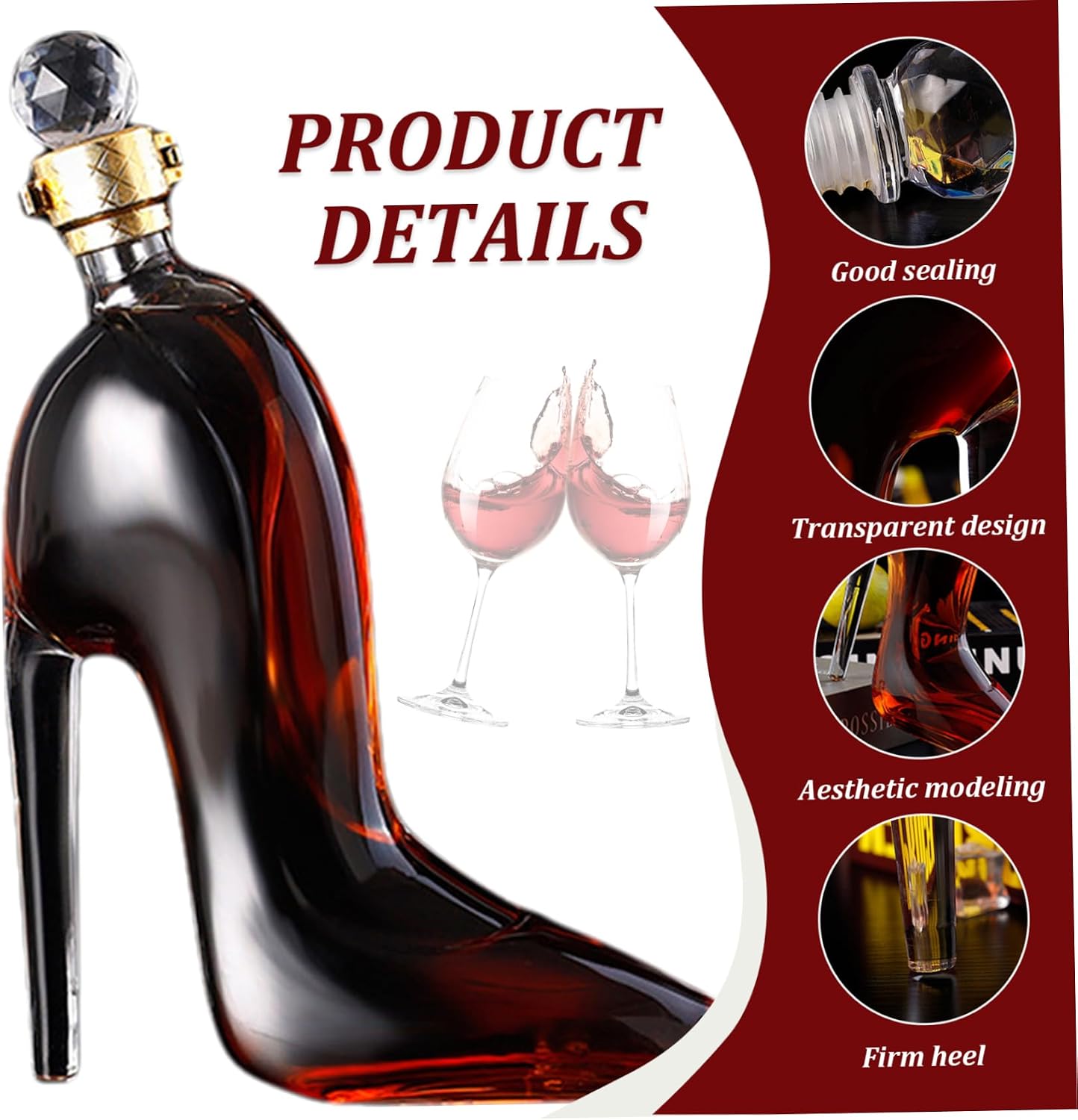 Wine Decanter High-Heeled Shoes Shape Decanter Set for Women 350ml Wine Set Transparency Sealing Accessories for Bars Night Clubs Hotels