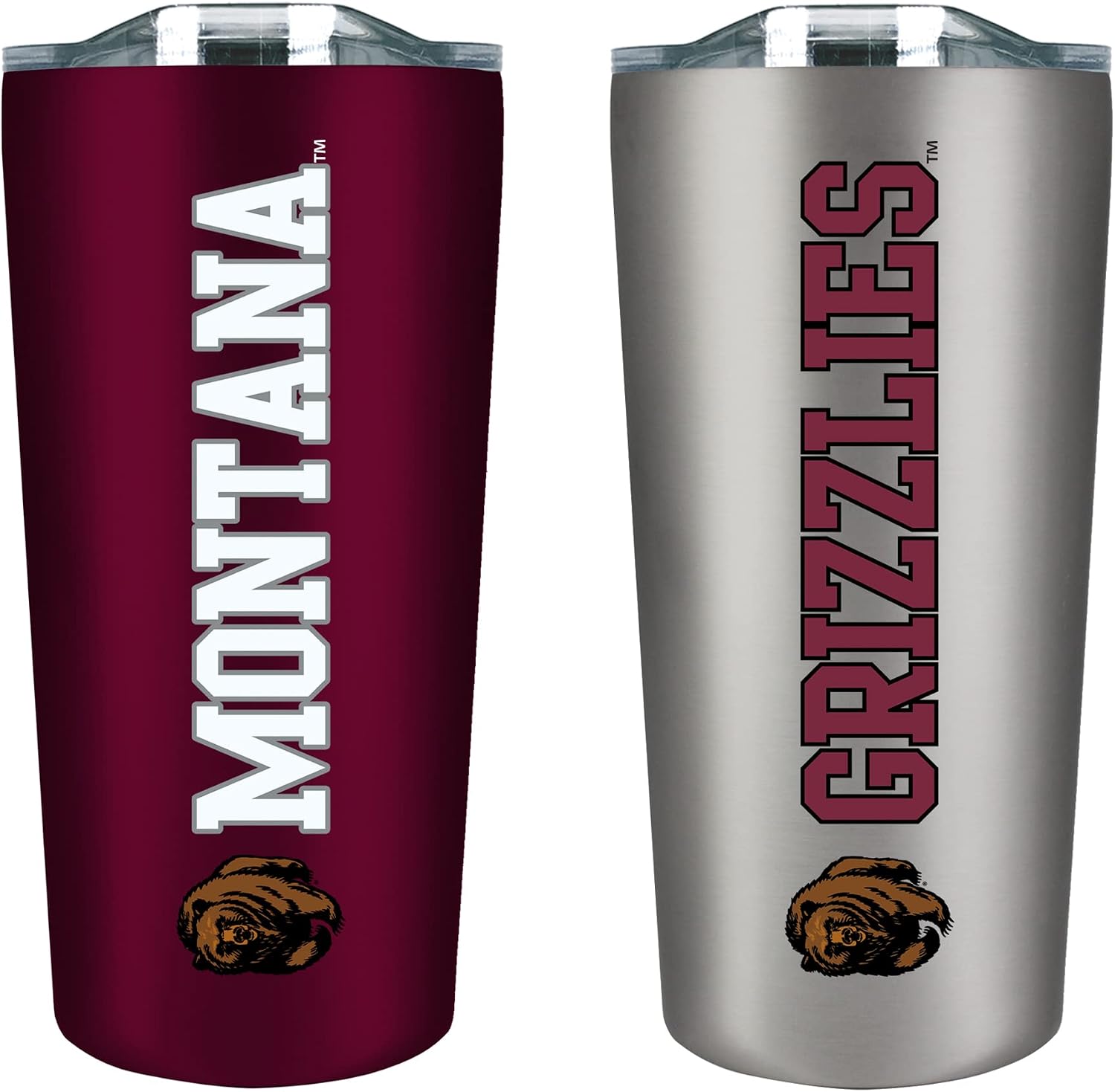 The Fanatic Group Montana Grizzlies Double Walled Soft Touch Tumbler Set, Design 1 - Burgundy & Silver