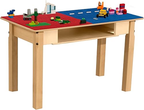 Miniatura 50 de Contender Time-2-Play - Mesa de juego rectangular de 30.75 pulgadas de ancho, bloques de Lego azul y verde, compatible con patas de madera de 22