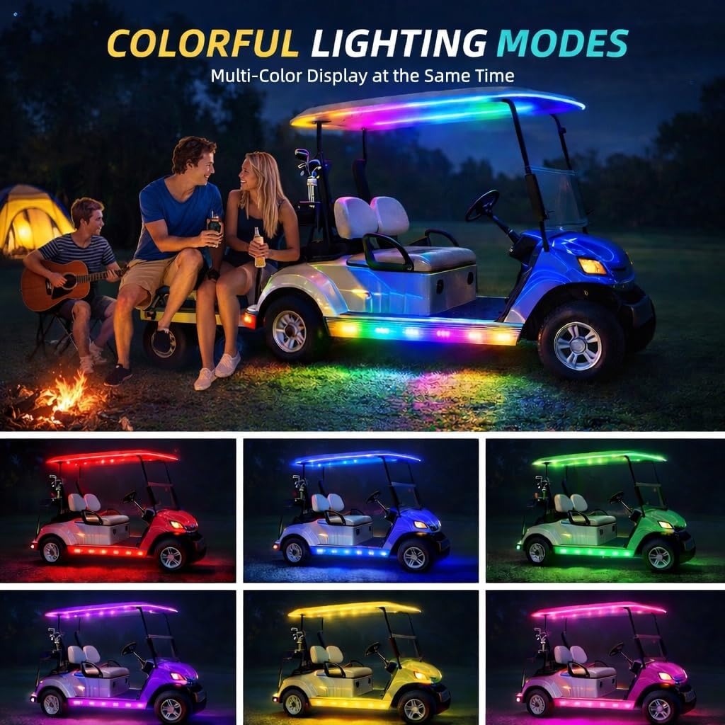 Battery Powered RGB+IC Dream Color Chasing Golf Cart Canopy Roof Lights with Remote, 16.4FT IP68 Waterproof Addressable Golf Cart Light for EZGO Yamaha Club Car, ATV, Truck, Boat, RV, Easy Install