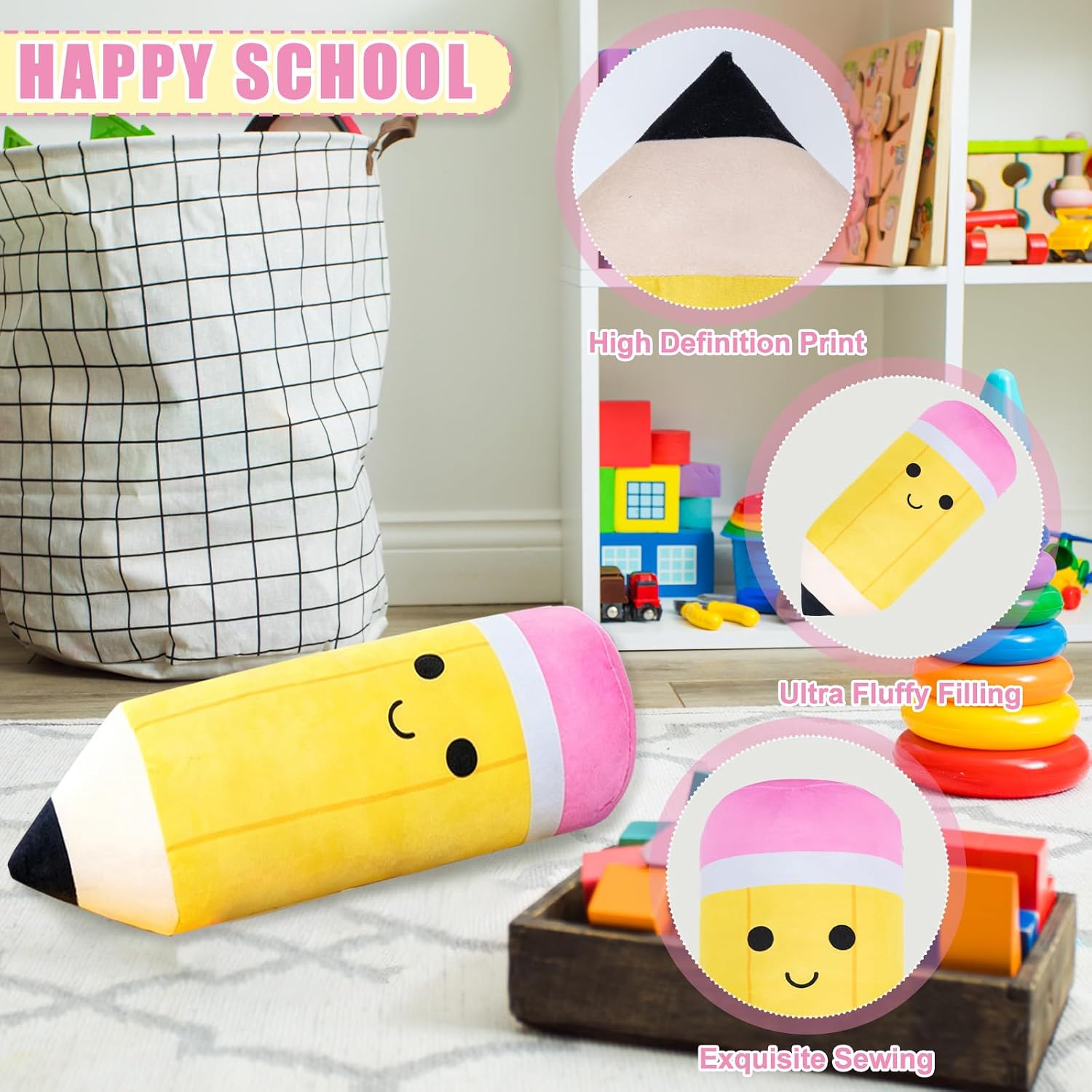 Cute Pencil Pillows Classroom 20 Inch Large Plush Throw Pillow Back to School Creative Stuffed Cushion for Students Teacher Home Reading Room Sofa Decor Student School Birthday Party Gift Supplies