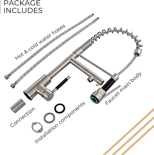 Miniatura 3 de Kit de grifo de cocina, rociador desplegable de 2 funciones de estilo moderno y relleno de ollas, grifos de cocina de un solo mango de arco alto con