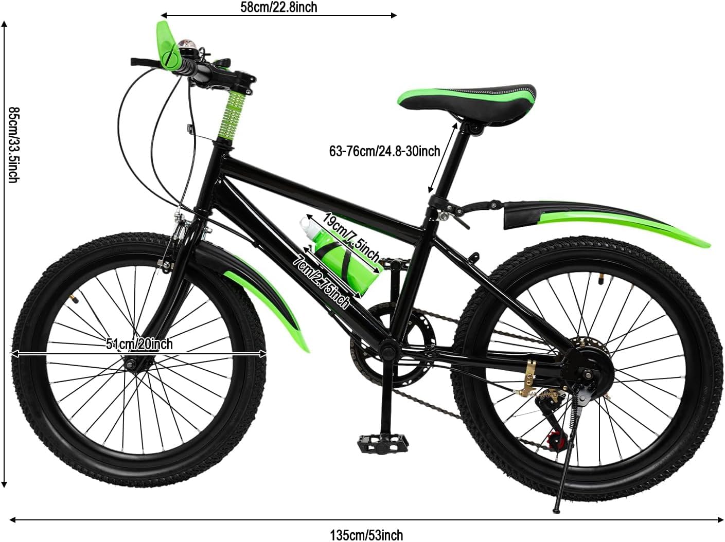 Bicicletta per bambini da 20 pollici, con parafango, bottiglia d'acqua e campanella a bussola, robusto telaio in acciaio al carbonio, per ragazzi e ragazze 8-12 anni, per strada