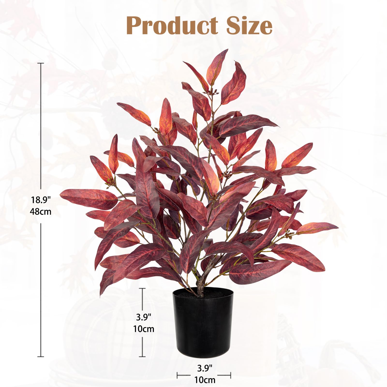 Briful Pianta artificiale con foglie bordeaux in cesto, alta 48,9 cm, pianta di eucalipto in vaso con foglie rosso intenso, vaso nero classico, decorazione autunnale da tavolo per casa, ufficio