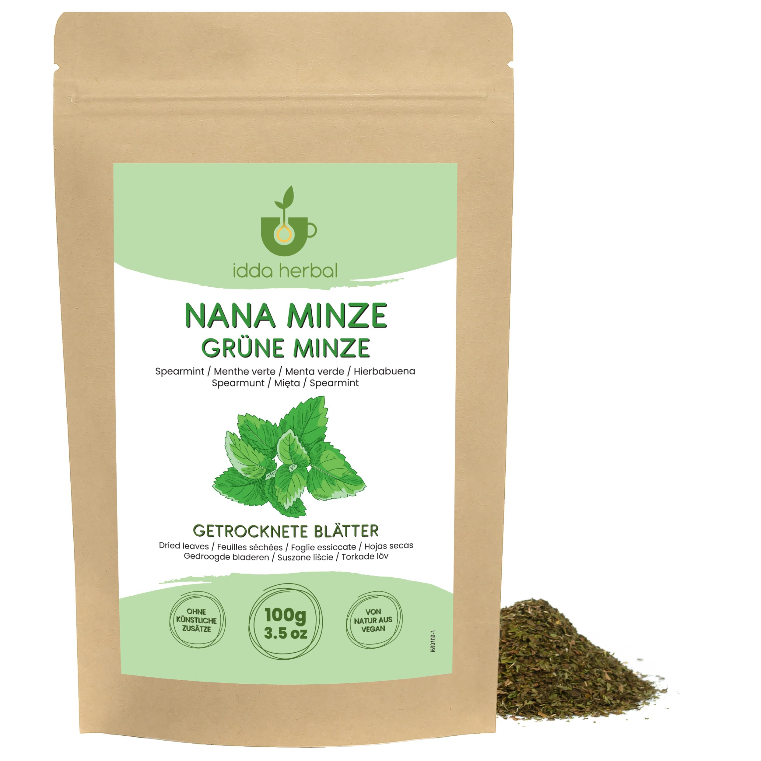 IDDA Herbal Herbata z Mięty Nana 100g, Mentha spicata, Marokańska Zielona Mięta, Herbata Spearmint