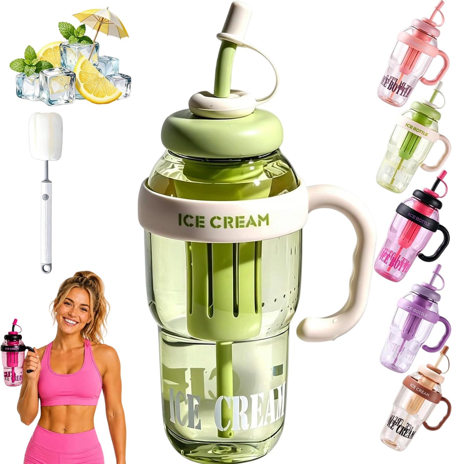LLELEMAMO 2026 Stylish Large Capacity Sports Water Bottle, 1100ml,1300ml Clear Water Bottle Leakproof with Straw Tea Infuser Portable Handle for School Office Outdoor Activities (1100ML,E)