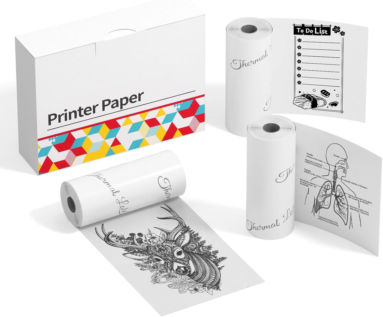 Mini papel adhesivo, papel térmico autoadhesivo blanco compatible con M02M02 ProM02SM03, impresora móvil de bolsillo Bluetooth, papel de impresora