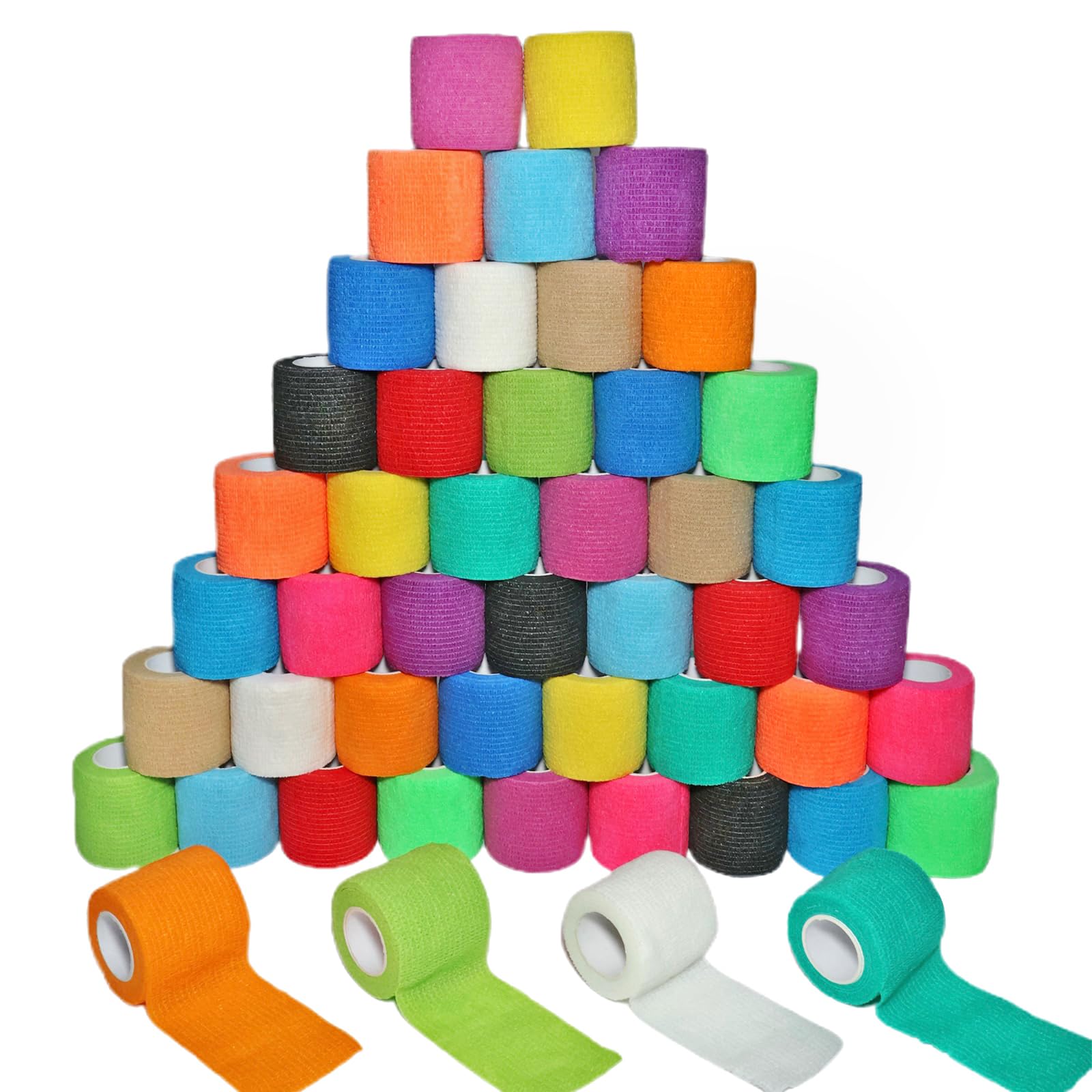 Fenhupe 48 Pack 2” x 5 Yards Self Adhesive Bandage Wrap, Elastic Breathable Cohesive Bandage Wrap Athletic Stretch Tape for Wrist Ankle Sports (