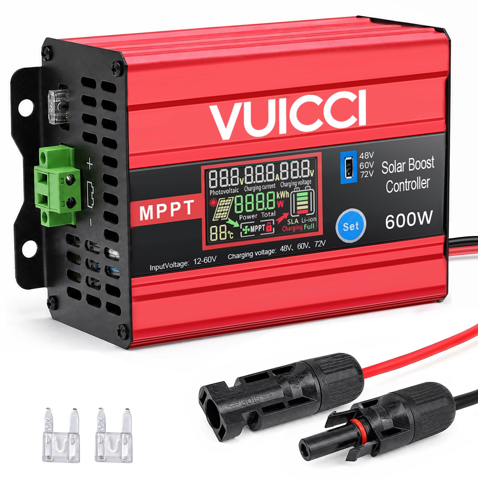 15A Boost MPPT Solar Charge Controller 600W for 48V60V72V Batteries