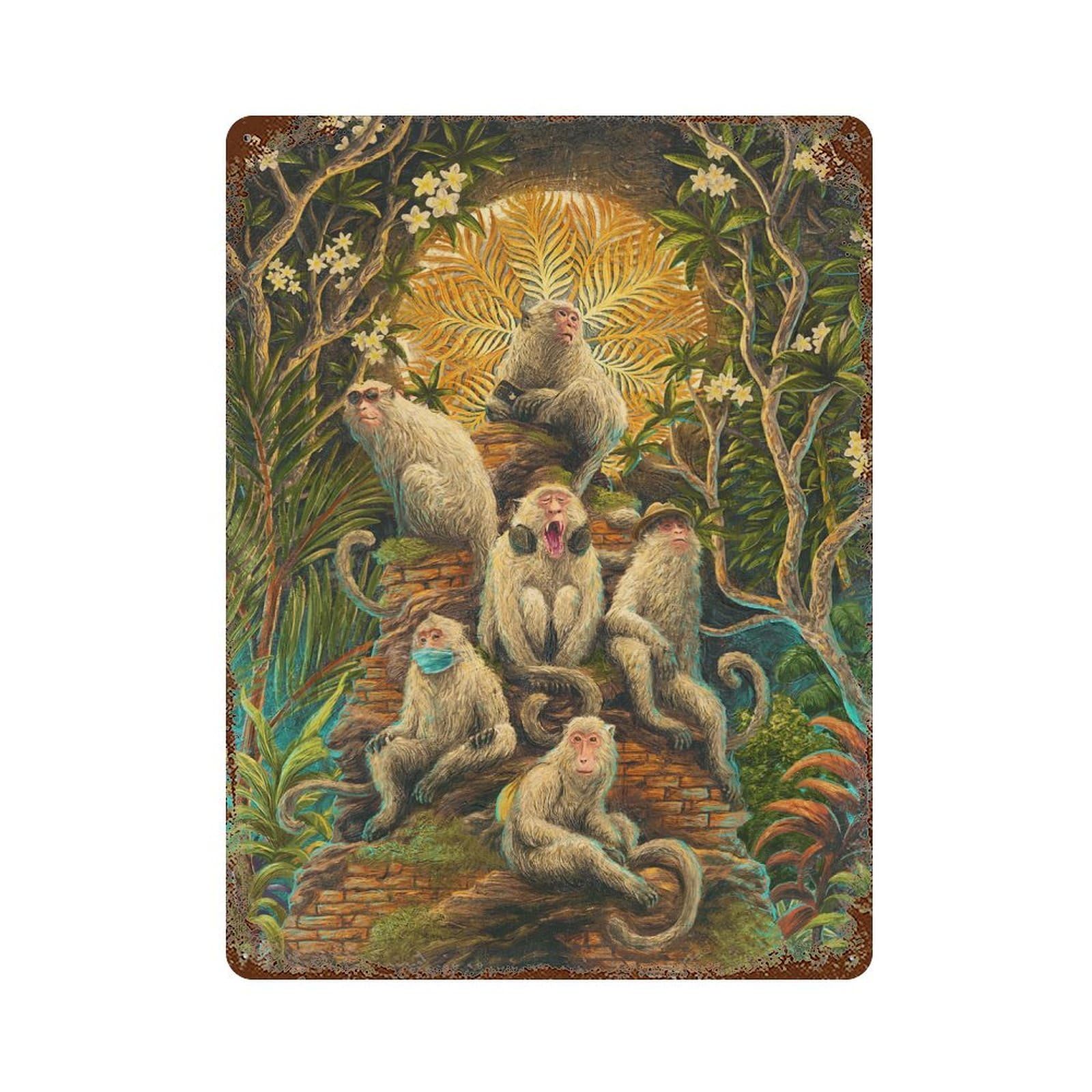 Rust Effect Monkey Forest Vintage Rust Metal Sign 15.7"x11.8", Farmhouse Wall Decor for Basement, Hobby Room And Garage Decor