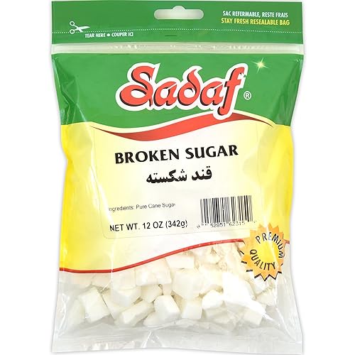 Sadaf Broken Sugar - Cubos de azúcar - Paquetes de azúcar para café y té - Edulcorante para hornear y bebidas - Kosher - Bolsa resellable de 12 onzas