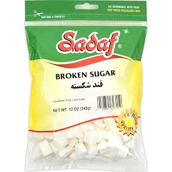 Sadaf Broken Sugar - Sugar Cubes - Sugar Packets for Coffee and Tea - Sweetener for Baking and Drinks - Kosher - 12 Oz Resealable Bag
