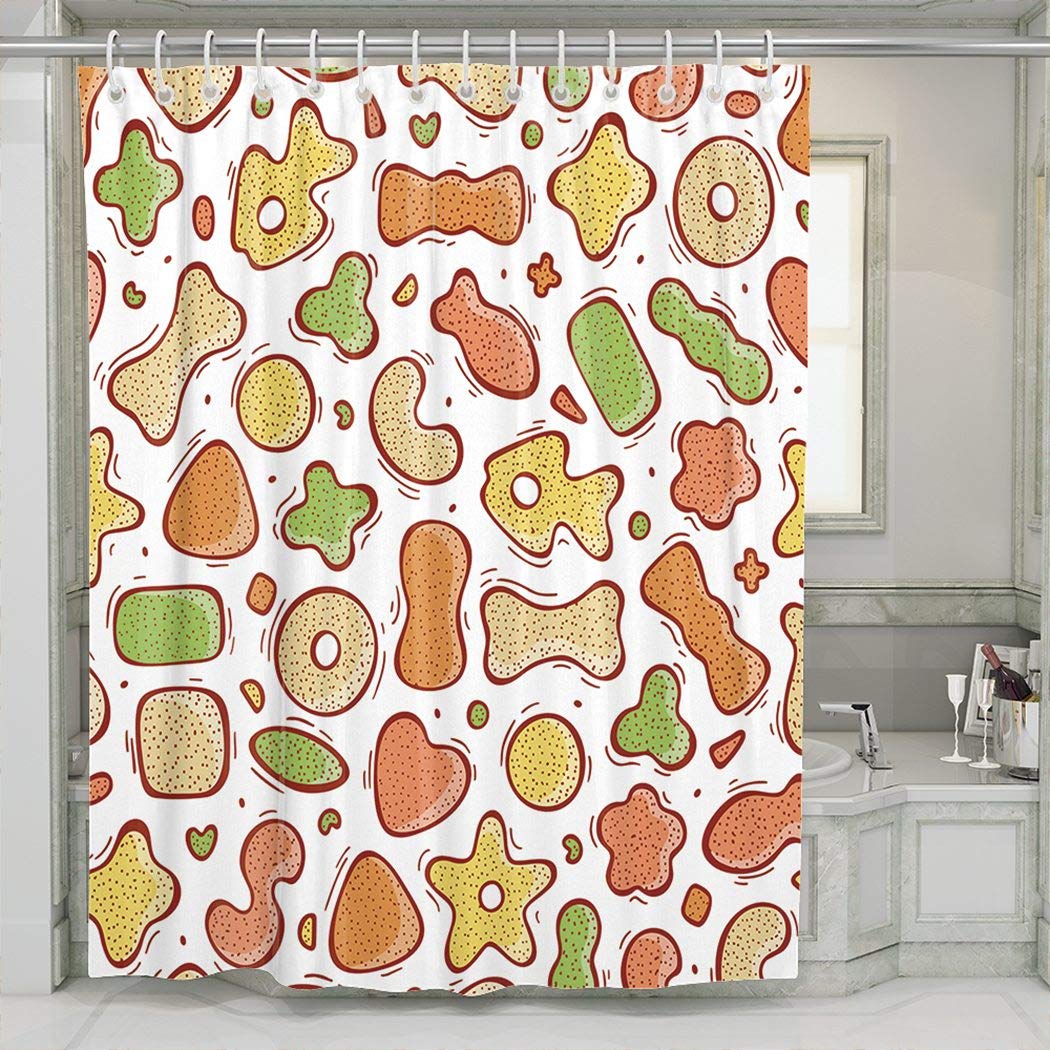 BERLK Decorative Easy Care Shower Curtain Extra Long Cute Pet Food Biscuit 72W x 78L Shower Curtain for Bathroom Bathtubs