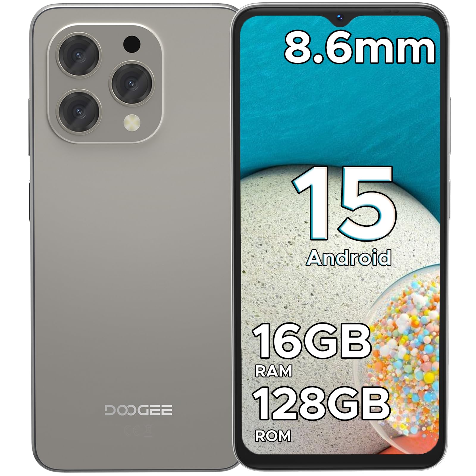 DOOGEE N55 Android 15 Smartphone Without Contract, 128GB ROM + 16GB RAM (2TB TF) Mobile Phone Without Contract, Octa Core 90Hz 6.56 Inch HD+ Smartphone Cheap 5150mAh 13MP + 8MP, Dual 4G Simlock-free