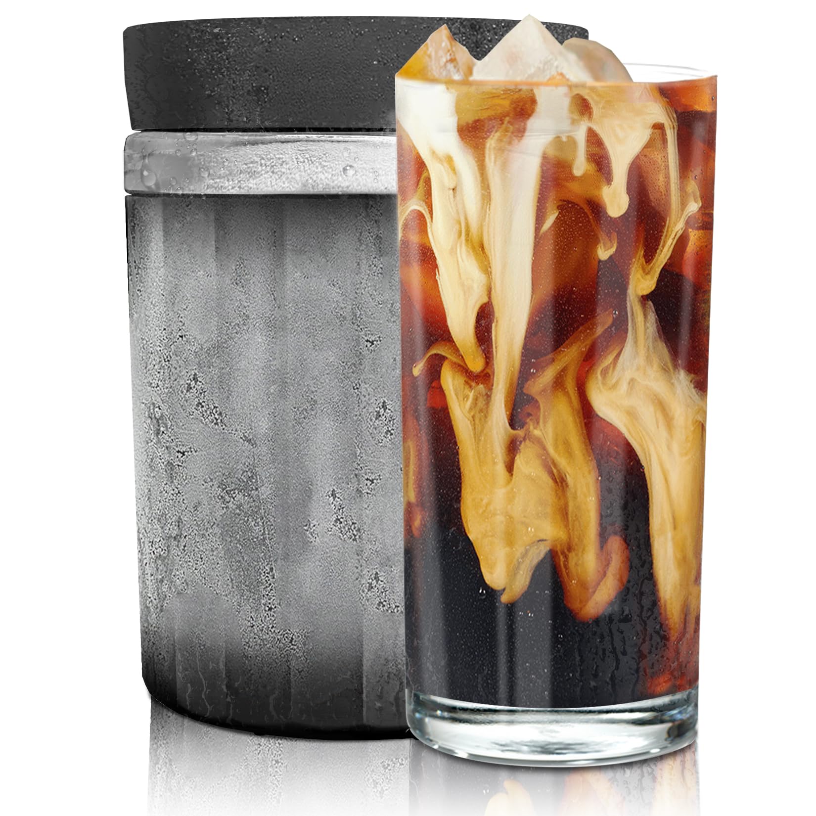 DimuxIced Coffee Maker Wine Chiller - Instant Beverage Cooler Stainless Steel Can Insulator,Reusable Drink Coffee Chiller for Iced Tea,Wine,Spirits, Alcohol,Juice,15.2 Oz Black