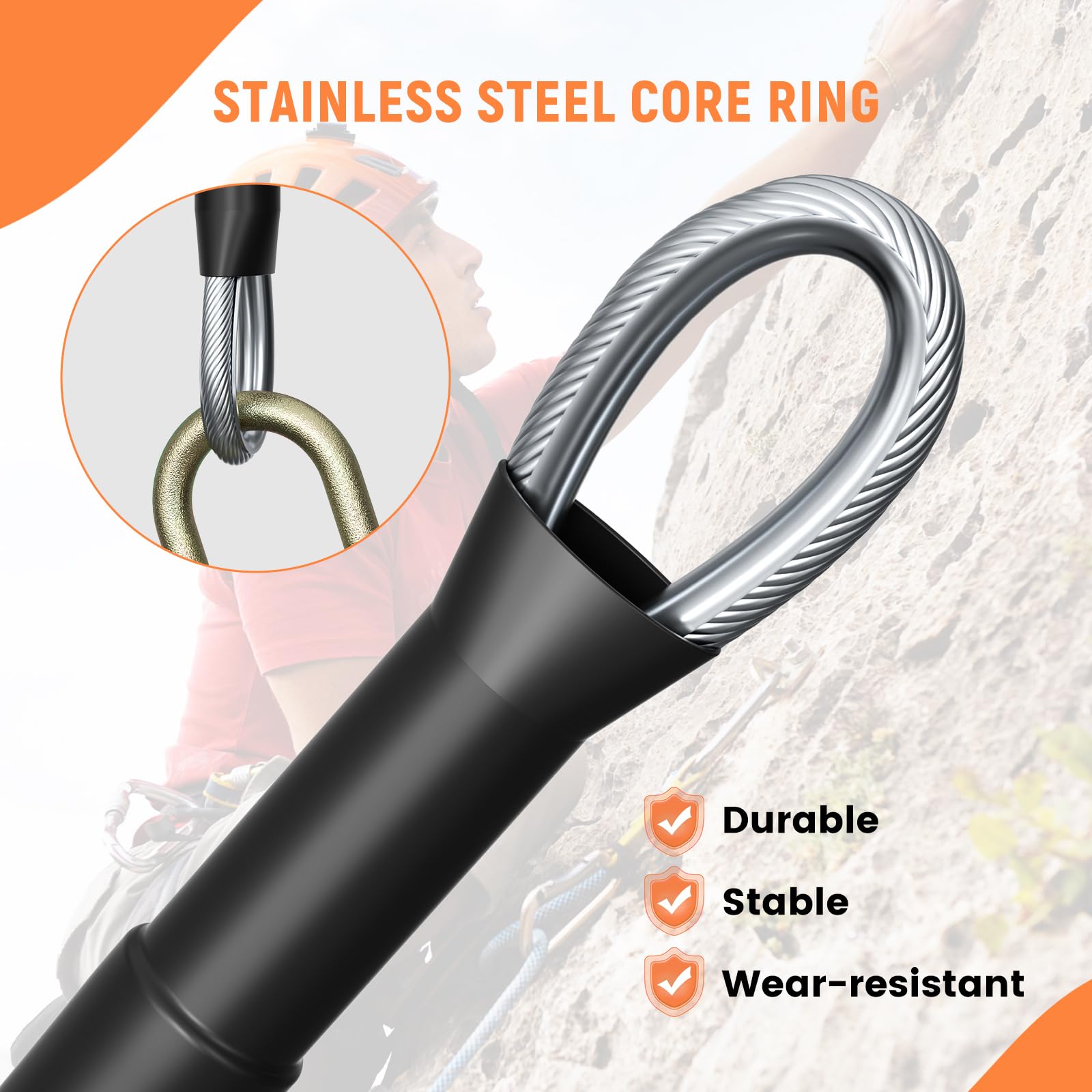 Kit de cuerda de acero con núcleo flip, cordón de acero con mosquetón de triple bloqueo, cuerda ajustable para escalada de árboles, protección contra caídas