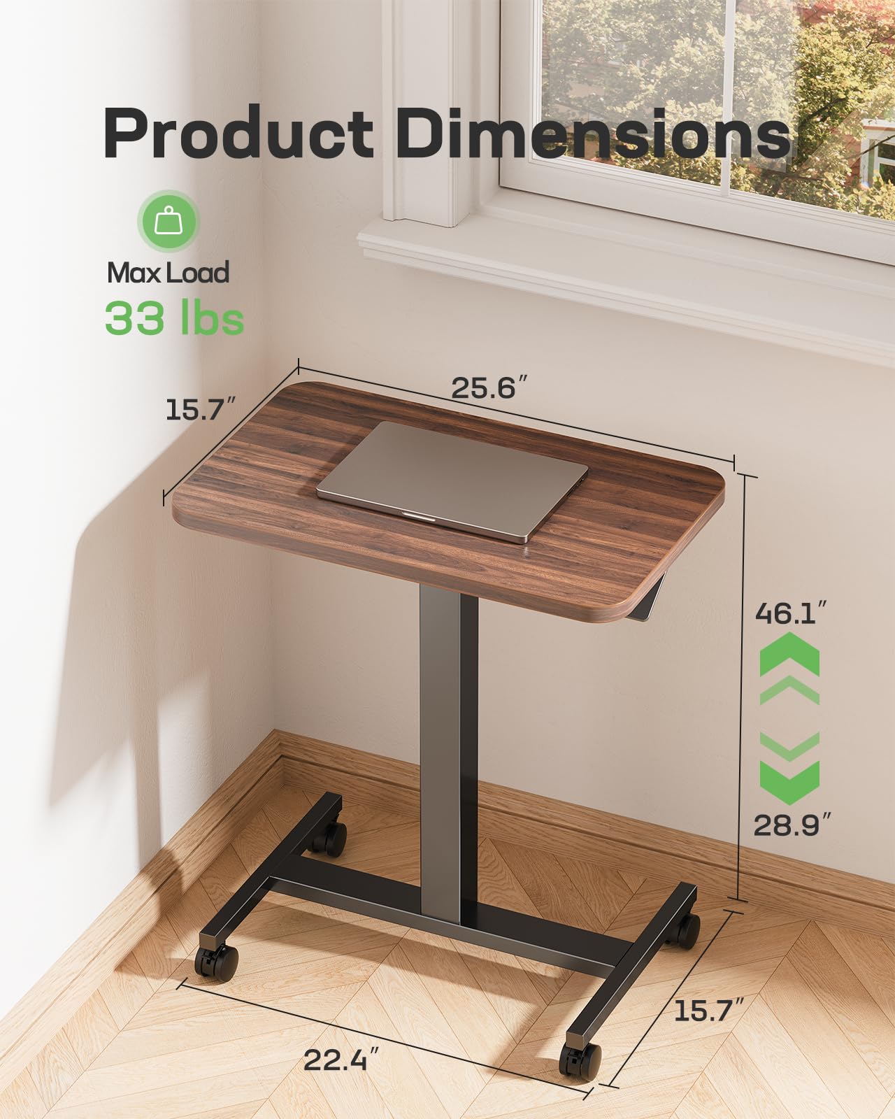 Marsail Mobile Standing Desk Wider Height Adjustable Computer Desk Rolling Sit Stand Desk with 4 Lockable Wheels Desk — view 2