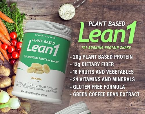 Miniatura 6 de LEAN1 Nutrition53 - Polvo de reemplazo de comidas para pérdida de peso, quemador de grasa, control del apetito, plátano a base de plantas (27 onzas)