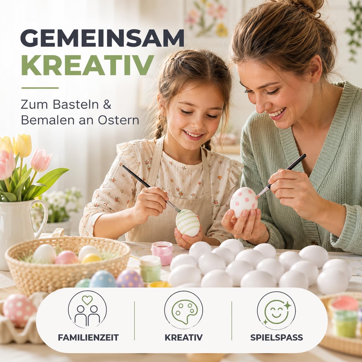 TK Gruppe Timo Klingler 250x Ostereier 6 cm Dekoeier Plastikeier Eier für Ostern Zum Basteln Bemalen Aufhängen aus Plastik, Kunststoff Weiß Kunststoffeier für Deko Dekoration Weiß (250)