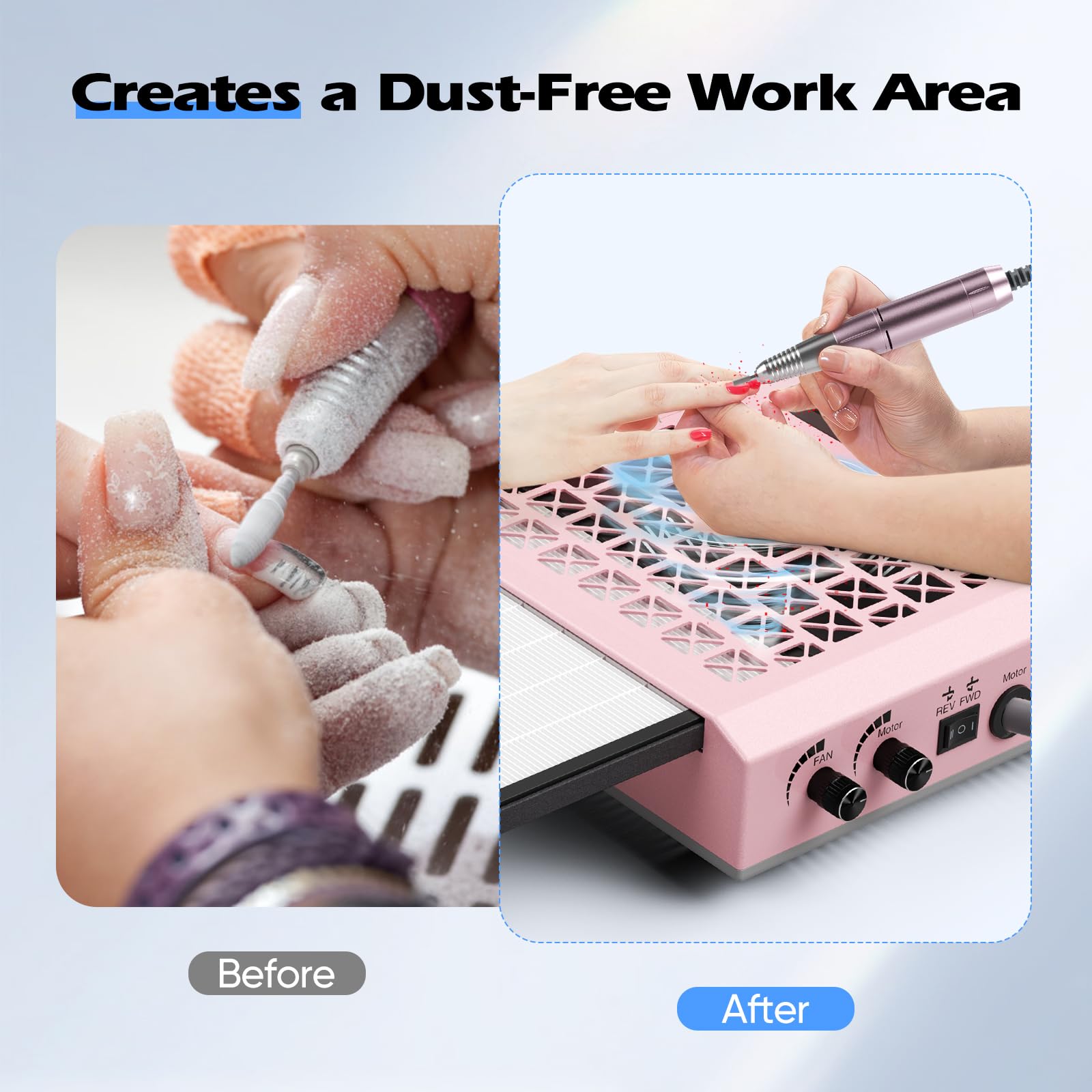 Trsaow Fresa elettrica per unghie 6 in 1, aspiratore professionale per polvere da 30.000 giri/min, potente aspiratore da 80 W, luce LED girevole da 6 W, silenzioso, con 3 lime per salone (Pink)