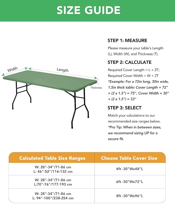 KeyWave Fitted Tablecloth Rectangle Table Cloths - 6 Pack 8 Foot Elastic Stretch Folding Table Top Cover Water-Resistant Reusable for Outdoor Picnic Camping Party Event, Sage Green, 96" L x 30" W by KeyWave - Used condition - Image 5