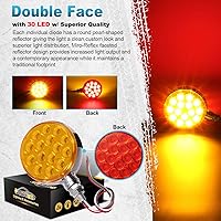 Vista 4 de Partsam 2 luces LED redondas de doble cara de 3 pulgadas, color rojo/ámbar, 30 luces LED para guardabarros, señal de giro cromada, Miro-reflex