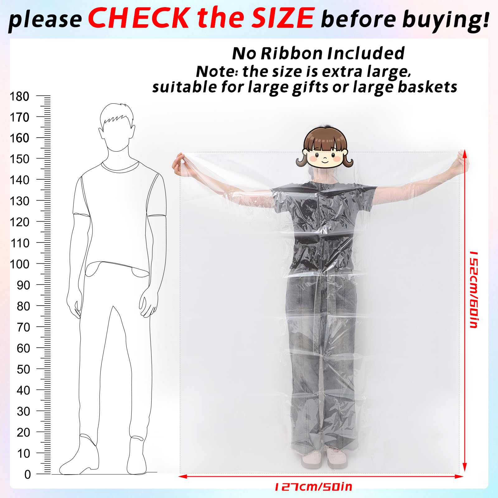 woric 6PCS Jumbo Huge Cellophane Gift Bags 50x60 Inch Extra Large Cellophane Wrap for Bathtub Baby Shower Birthday Graduation Gifts Baskets Stuffers